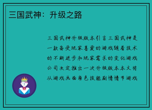 三国武神：升级之路